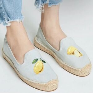 SOLUDOS platform espadrille flats embroidered lemons Size 9.5